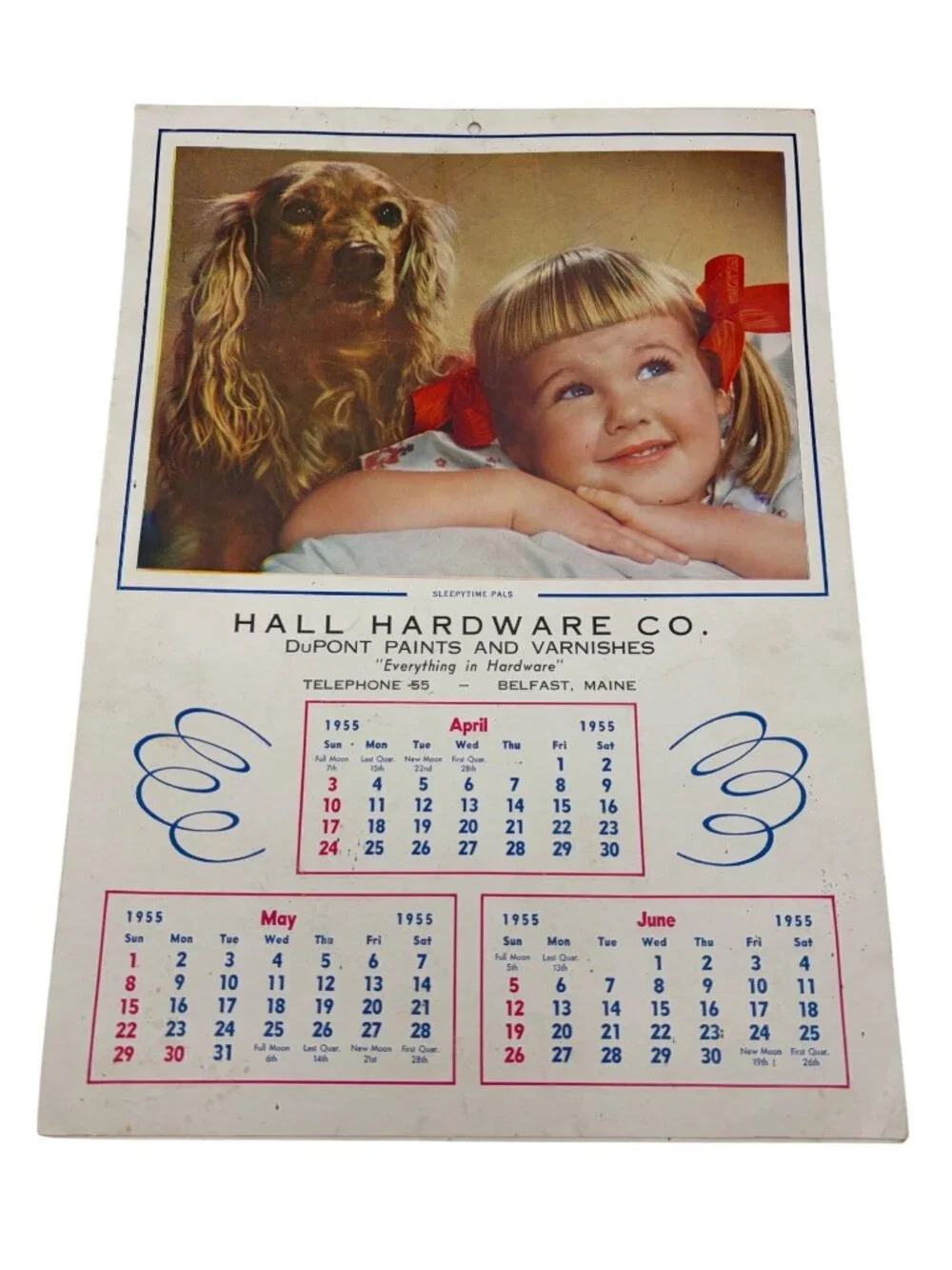 1955 Hall Hardware Belfast Maine DuPont Paints Advertising Wall Calendar Scenery